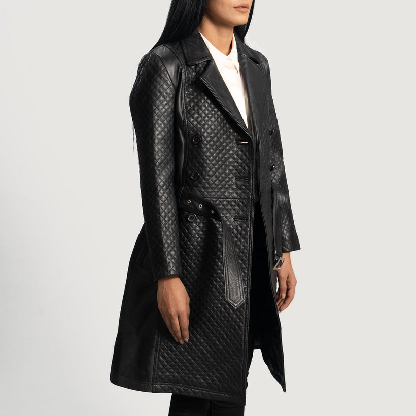 Sweet Susan შავი Leather Trench Coat ქალის