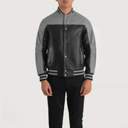 
ახლო ხედი of Varsity & Snap Buttons Hardware on Terrance Black & Red Leather Varsity Jacket