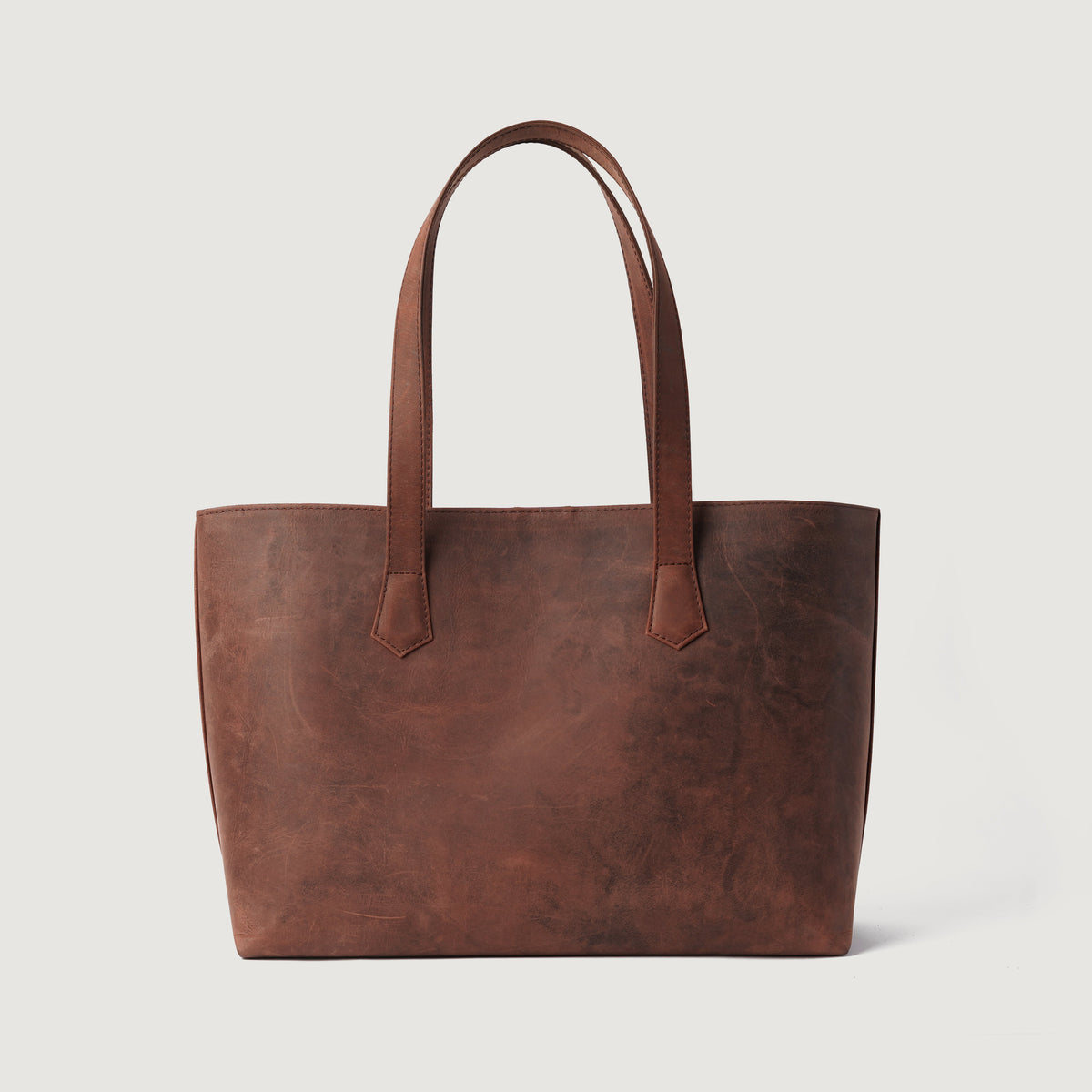 
The Bianca Vintage Distressed Brown Leather Tote Bag For Women - გვერდითი პროფილი სიღრმისა და მოცულობის ჩვენებით