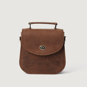 
The Sandra Vintage ტანი Leather Saddle Bag For Women - გვერდითი პროფილი სიღრმისა და მოცულობის ჩვენებით