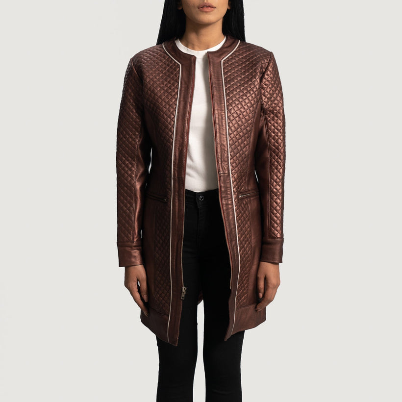 Trudy Lane Quilted Maroon Leather Coat ქალის