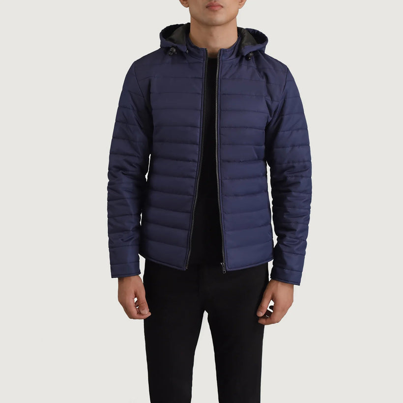 Tyler ლურჯი Hooded Puffer ტყავის ქურთუკი მამაკაცის