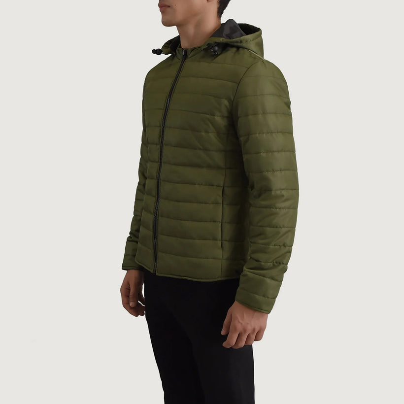 Tyler მწვანე Hooded Puffer ტყავის ქურთუკი მამაკაცის