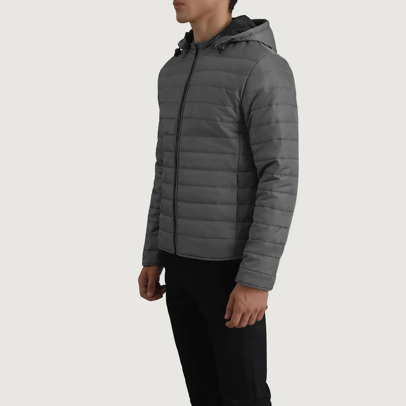 Tyler Grey Hooded Puffer ტყავის ქურთუკი მამაკაცის