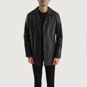 
Black Cowhide (Lt-071) leather Coat - უკანა ხედი გამოკვეთილი მხრებით და სუფთა დაბოლოებით
