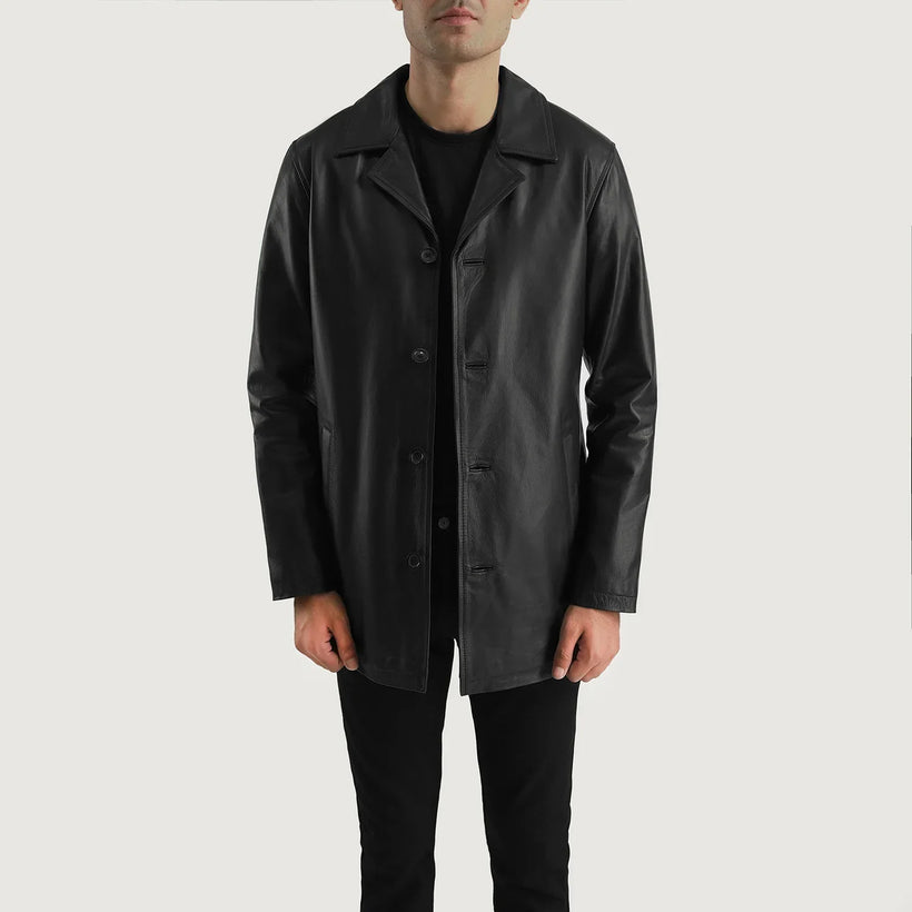 Urban Slate შავი Leather Coat მამაკაცის