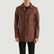 
Urban Slate ყავისფერი ტყავის პალტო მამაკაცის in Brown Cowhide Leather - წინა ხედი და მორგებული სილუეტი | შეიძინეთ ონლაინ