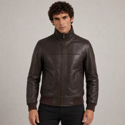 
Dark ყავისფერი Sheepskin ტყავის ბომბერი მამაკაცის in Dark Brown Authentic Sheepskin &Amp; Shearling - წინა ხედი და მორგებული სილუეტი | შეიძინეთ ონლაინ