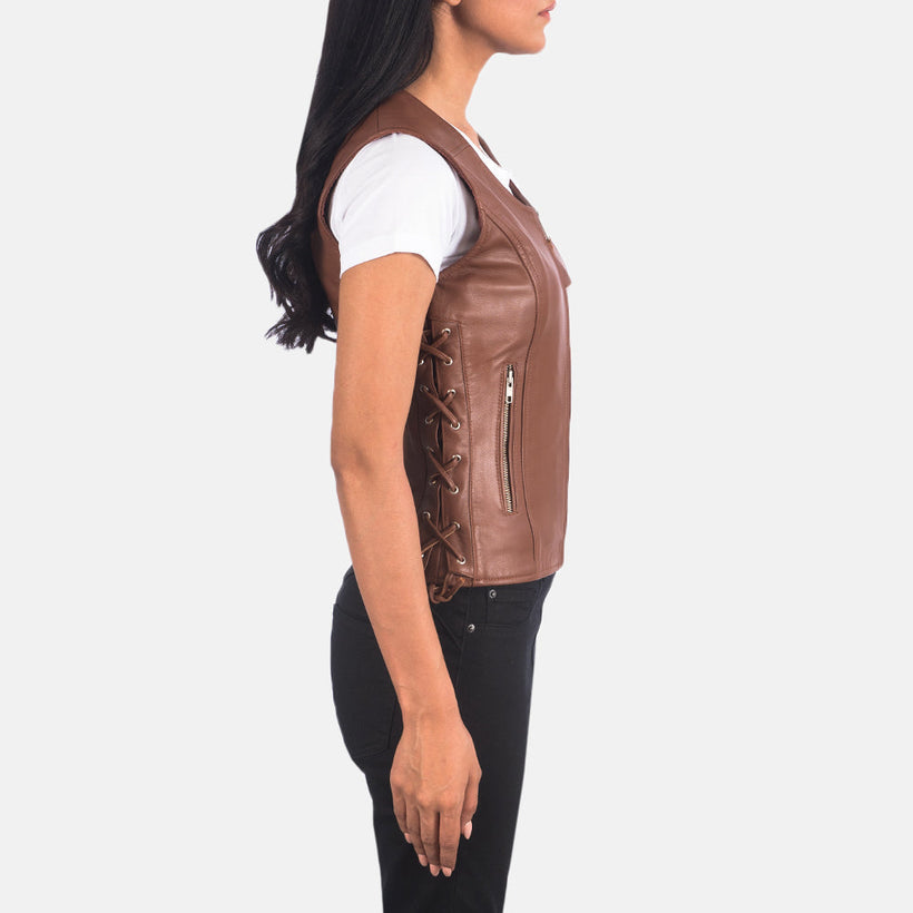 Vanda ყავისფერი Leather Biker Vest ქალის