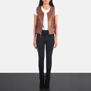 
Vanda ყავისფერი Leather Biker Vest ქალის - გვერდითი პროფილი ერგონომიული სახელოს ჭრით