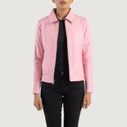 
Vixen Pink Classic Collar Leather Jacket in Pink Sheepskin Leather - წინა ხედი და მორგებული სილუეტი | შეიძინეთ ონლაინ