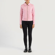 
Vixen Pink Classic Collar Leather Jacket - გვერდითი პროფილი ერგონომიული სახელოს ჭრით