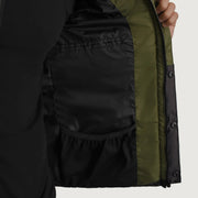 
Black + Green Full-Grain Leather Hooded Jacket - უკანა ხედი გამოკვეთილი მხრებით და სუფთა დაბოლოებით
