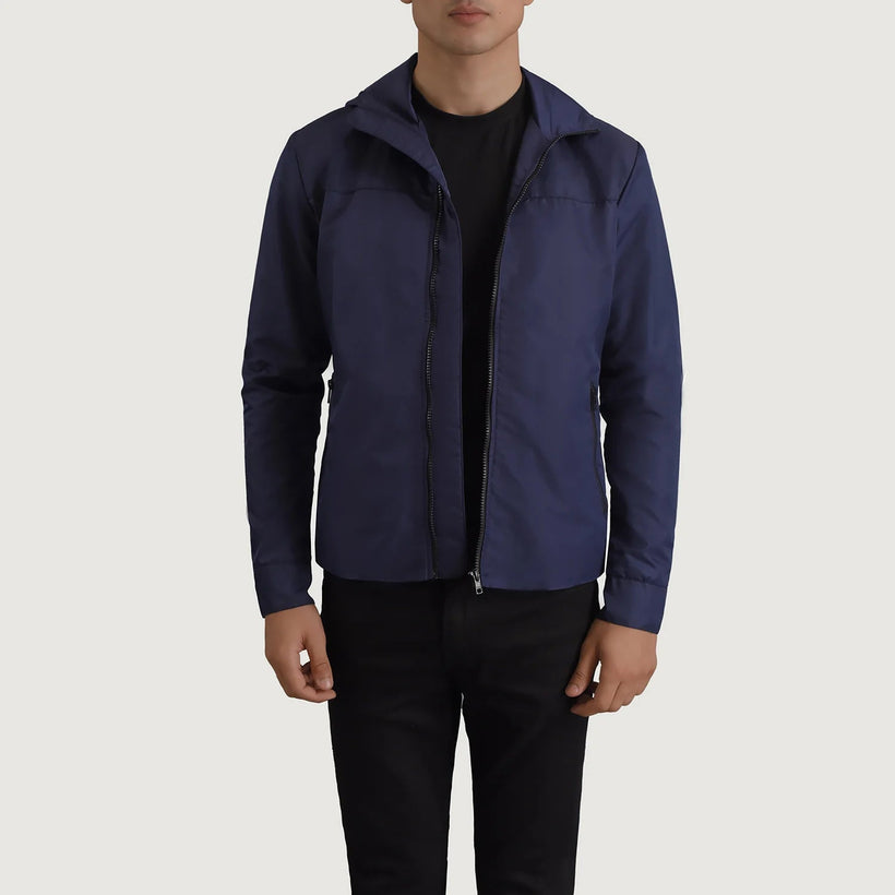 Wesley ლურჯი Hooded Windbreaker ტყავის ქურთუკი მამაკაცის
