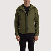
Wesley მწვანე Hooded Windbreaker ტყავის ქურთუკი მამაკაცის in Green Full-Grain Leather - წინა ხედი და მორგებული სილუეტი | შეიძინეთ ონლაინ