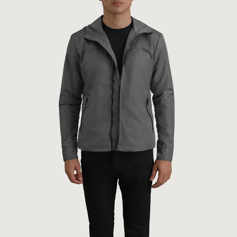 Wesley Grey Hooded Windbreaker ტყავის ქურთუკი მამაკაცის