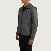 
Grey Full-Grain Leather Hooded Jacket - უკანა ხედი გამოკვეთილი მხრებით და სუფთა დაბოლოებით