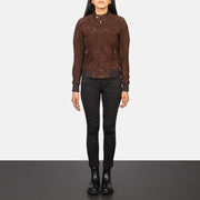 
Zenna Mocha Suede Bomber Jacket - გვერდითი პროფილი ერგონომიული სახელოს ჭრით